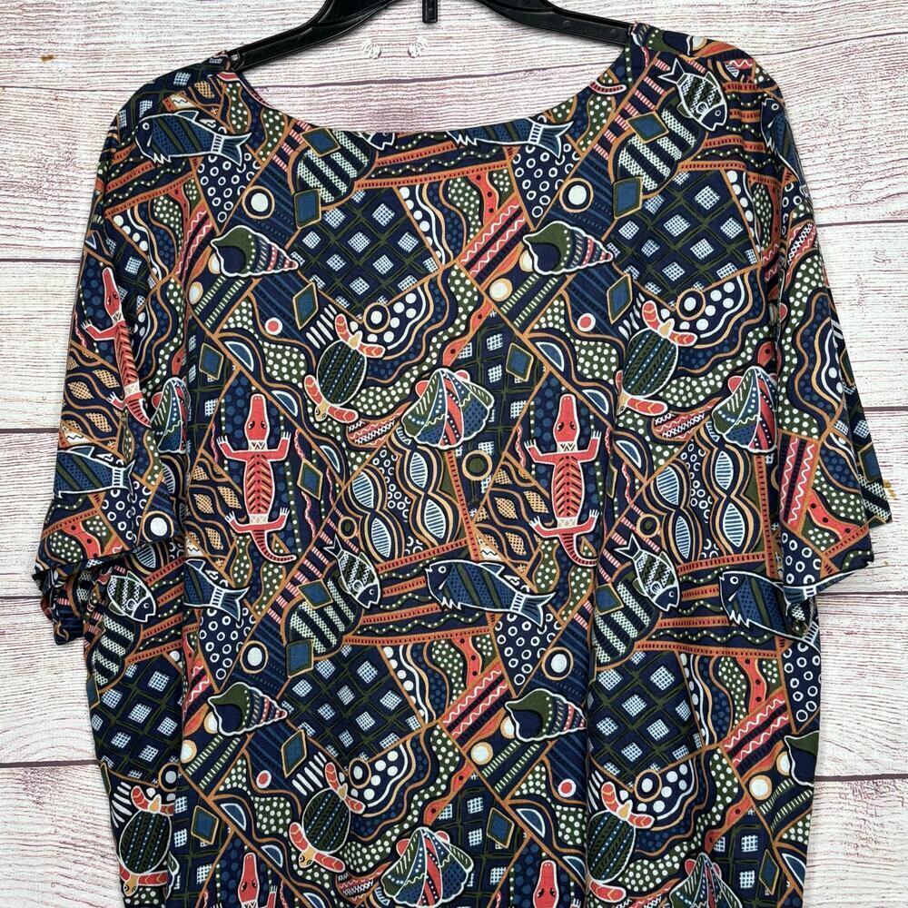 Hilo Hattie Vintage 80's Hawaiian Geometric Boxy Alligator Print Blouse sz Large - Picture 6 of 6